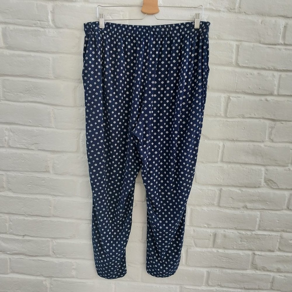 Chicos 1.5 Comfort Pants Womens M 10 Navy Blue Print Pull On Elastic Waist 34